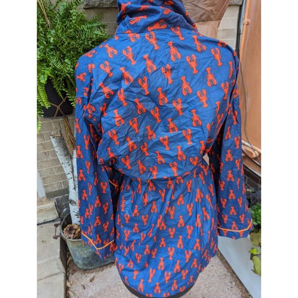 Malabar Bay Organic Cotton Novelty Robe Size M Kimono Belt Blue Lobster Seafood - Picture 5 of 5
